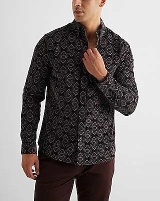 Abstract Geo Print Corduroy Shirt Black Men's M