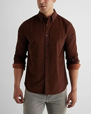 Houndstooth Print Corduroy Shirt Brown Men's XL