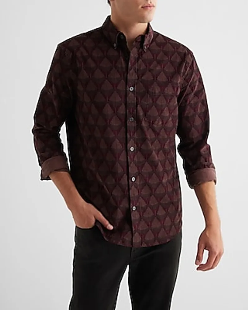 Fan Palm Print Corduroy Shirt Purple Men's XS