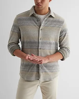 Striped Sweater Flannel Shirt Gray Men's