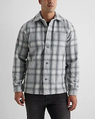 Plaid Wool-Blend Shirt Jacket Gray Men's M Tall