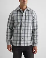 Plaid Wool-Blend Shirt Jacket Gray Men's L Tall