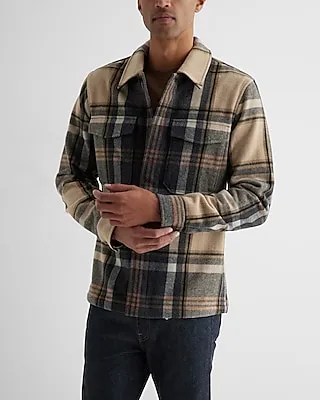 Plaid Wool-Blend Double Pocket Shirt Jacket