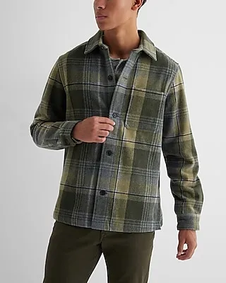 Plaid Wool-Blend Shirt Jacket Green Men's XS