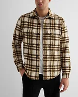 Flecked Plaid Wool-Blend Shirt Jacket White Men's XS