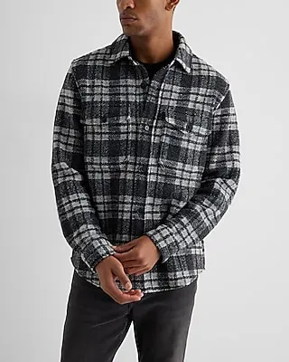 Plaid Wool-Blend Shirt Jacket Black Men's XL
