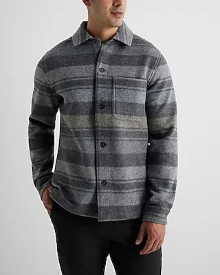 Striped Knit Shirt Jacket Gray Men's L Tall