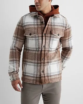 Plaid Double Pocket Knit Shirt Jacket