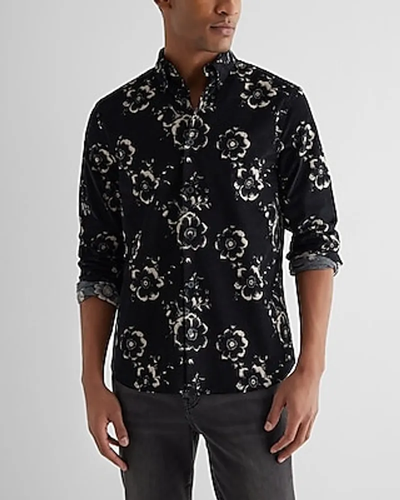 Floral Corduroy Shirt Black Men's M