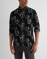 Big & Tall Floral Corduroy Shirt Black Men's XXL