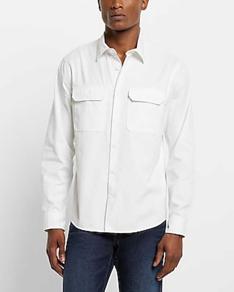 Big & Tall Double Pocket Cotton-Blend Shirt White Men's XXL