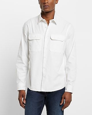 Big & Tall Double Pocket Cotton-Blend Shirt White Men's XXL