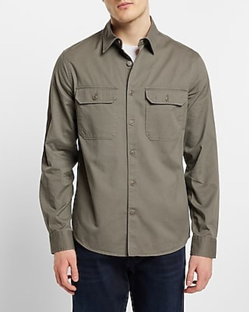 Double Pocket Cotton-Blend Shirt Green Men's S