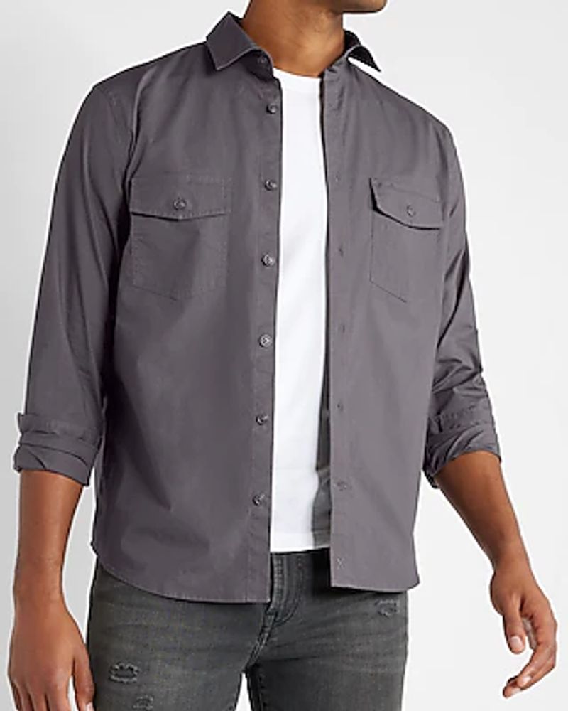 Solid Stretch Paper Poplin Shirt Gray Men's XS