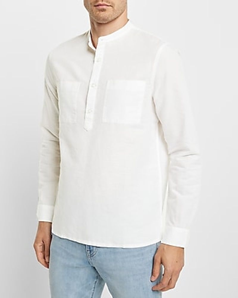 Slim Linen Popover Shirt White Men's XS