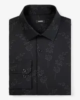 Big & Tall Extra Slim Stem Floral Stretch 1Mx Dress Shirt Black Men's XXL