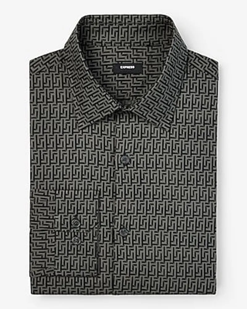 Extra Slim Maze Geo Print Stretch 1Mx Dress Shirt Gray Men's XXL Tall