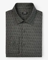 Extra Slim Maze Geo Print Stretch 1Mx Dress Shirt Gray Men's XXL Tall