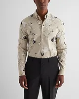 Big & Tall Extra Slim Painted Floral Stretch 1Mx Dress Shirt Neutral Men's XXL