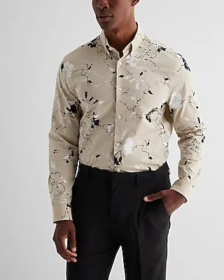 Slim Painted Floral Stretch 1Mx Dress Shirt Neutral Men's XS