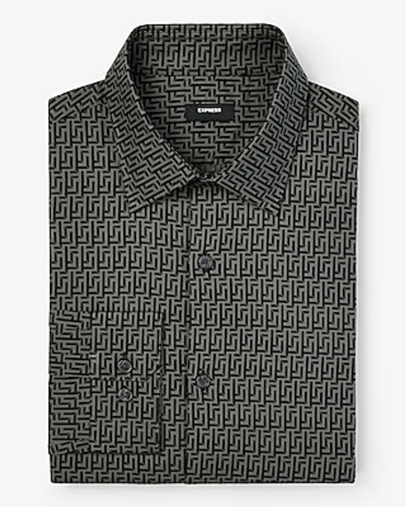 Slim Maze Geo Print Stretch 1Mx Dress Shirt Gray Men's XS