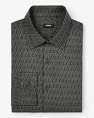 Slim Maze Geo Print Stretch 1Mx Dress Shirt Gray Men's XS