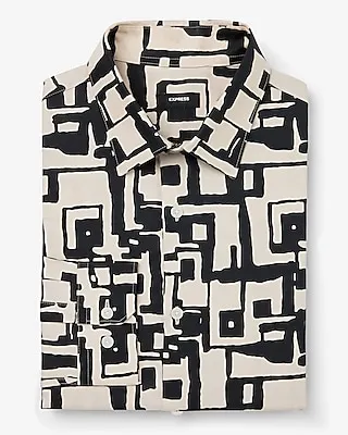 Extra Slim Abstract Maze Square Print Stretch 1Mx Shirt Neutral Men's S