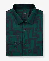 Extra Slim Abstract Maze Square Print Stretch 1Mx Shirt Green Men's