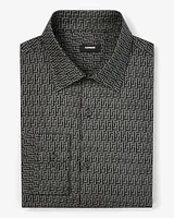 Classic Maze Geo Print Stretch 1Mx Dress Shirt Gray Men's M Tall