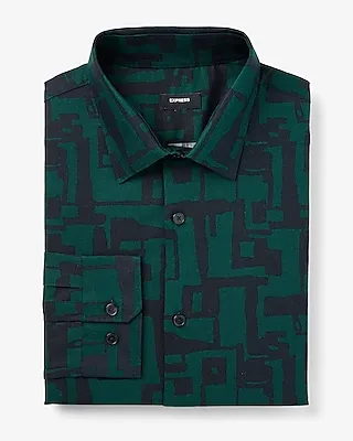 Classic Abstract Maze Square Print Stretch 1Mx Shirt Green Men's M