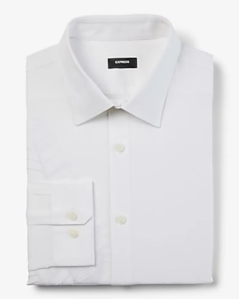 Embroidered Leaf Stretch 1Mx Dress Shirt White Men's