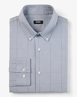 Slim Square Plaid Flannel 1Mx Dress Shirt Blue Men's