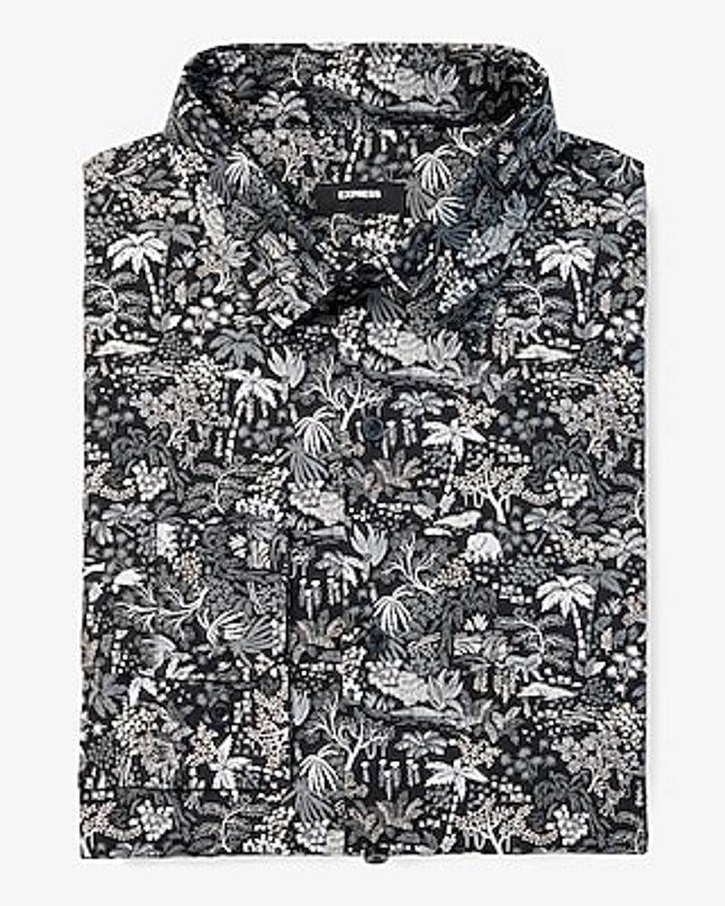 Slim Jungle Print Stretch 1Mx Dress Shirt Black Men's XS