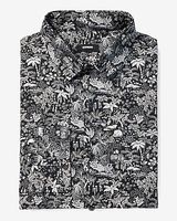 Slim Jungle Print Stretch 1Mx Dress Shirt Black Men's S