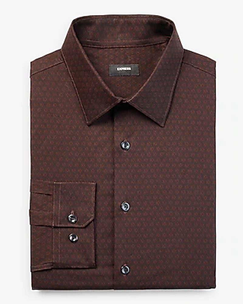 Slim Printed Stretch 1Mx Dress Shirt Brown Men's XS