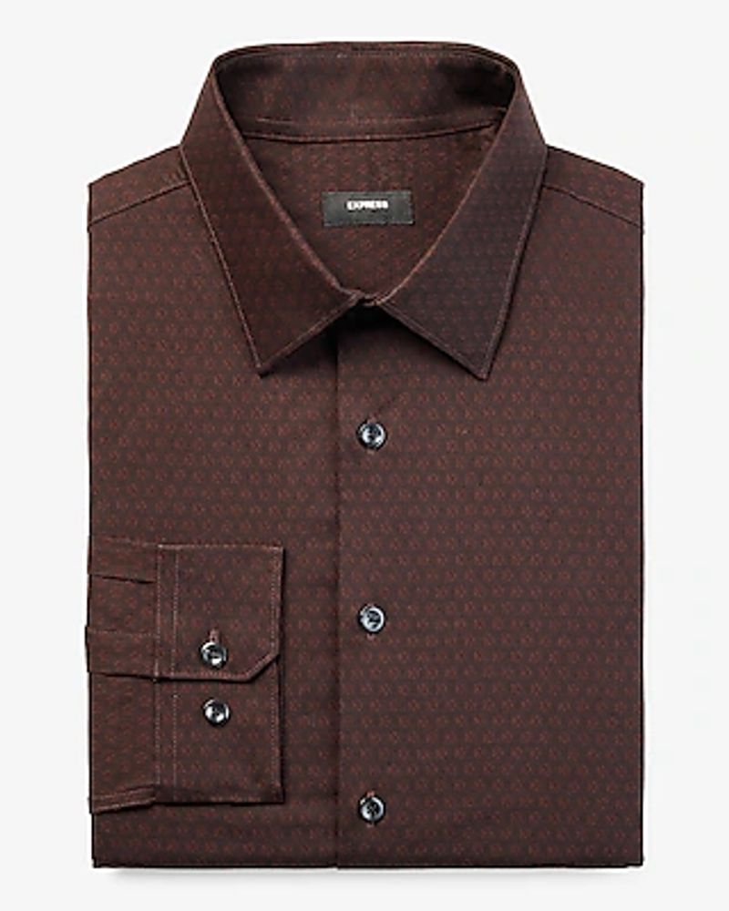 Extra Slim X Print Stretch 1Mx Dress Shirt Brown Men's XS