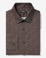 Classic Floral Dot Print Stretch 1Mx Dress Shirt Brown Men's XS