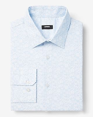 Slim Floral Print Stretch 1Mx Dress Shirt Blue Men's