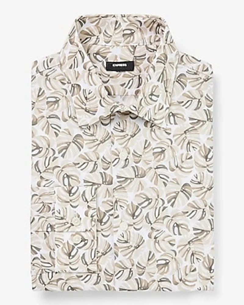 Slim Palm Print Stretch 1Mx Dress Shirt