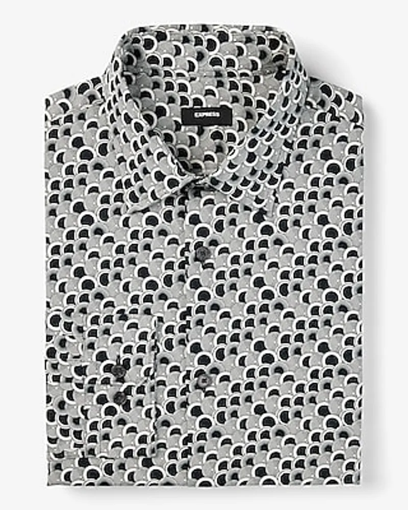 Slim Layered Circle Print Stretch 1Mx Dress Shirt Black Men's