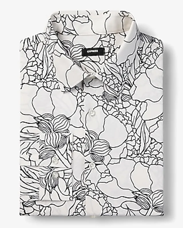 Express Slim Abstract Line Floral Stretch Modern Tech 1Mx Dress Shirt White  Men's XXL Tall | Dulles Town Center