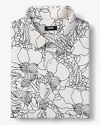 Slim Abstract Line Floral Stretch Modern Tech 1Mx Dress Shirt White Men's XXL Tall