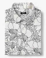 Big & Tall Slim Abstract Line Floral Stretch Modern Tech 1Mx Dress Shirt White Men's XXL