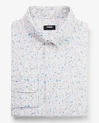 Slim Abstract Print Stretch Modern Tech 1Mx Dress Shirt White Men's XL