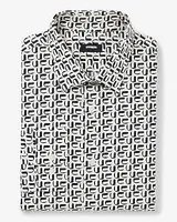 Big & Tall Slim Geo Print Stretch 1Mx Dress Shirt White Men's XXL