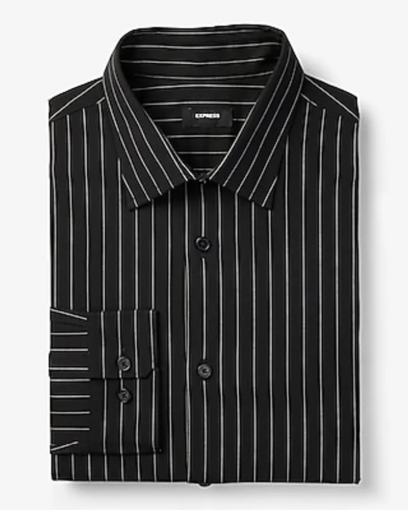 Express Slim Striped Stretch Cotton 1Mx Dress Shirt Black Men's M