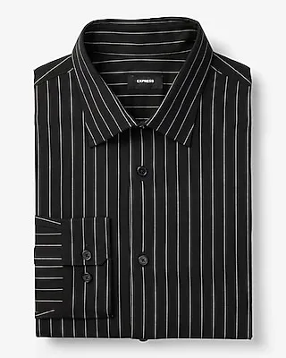 Slim Striped Stretch Cotton 1Mx Dress Shirt Black Men's