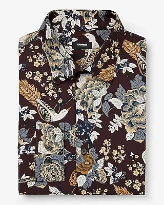 Slim Floral Bird Print Stretch 1Mx Dress Shirt Men's