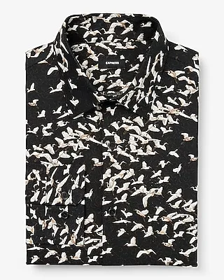 Slim Crane Print Stretch 1Mx Dress Shirt