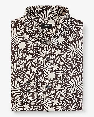 Extra Slim Abstract Floral Print Stretch 1Mx Dress Shirt Brown Men's XS